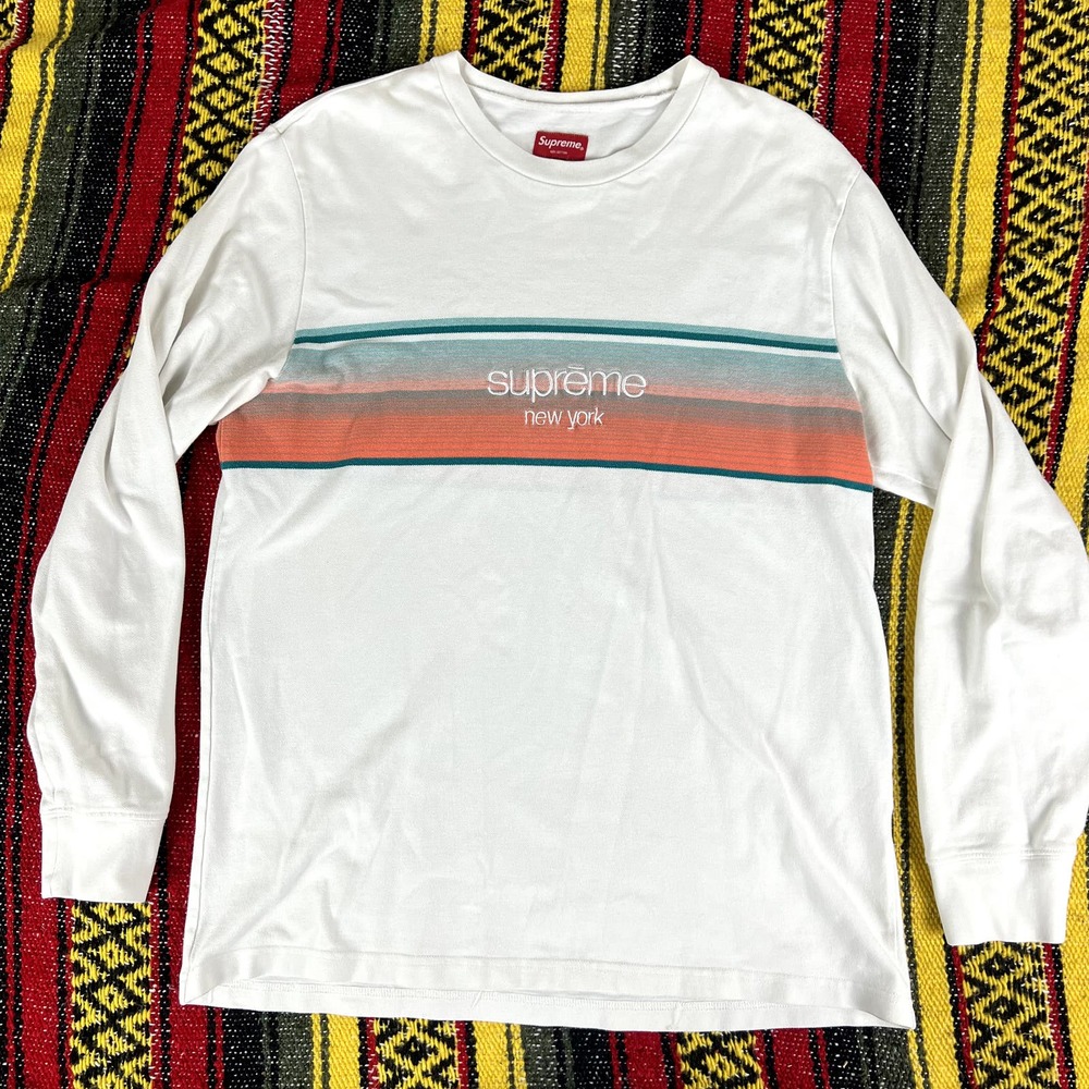 Supreme Shadow Stripe LS tee white size large